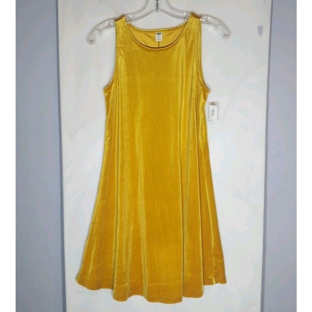 Old Navy NWT XS Mustard Yellow Velour Swing Dress Sleeveless Stretch Knee Length